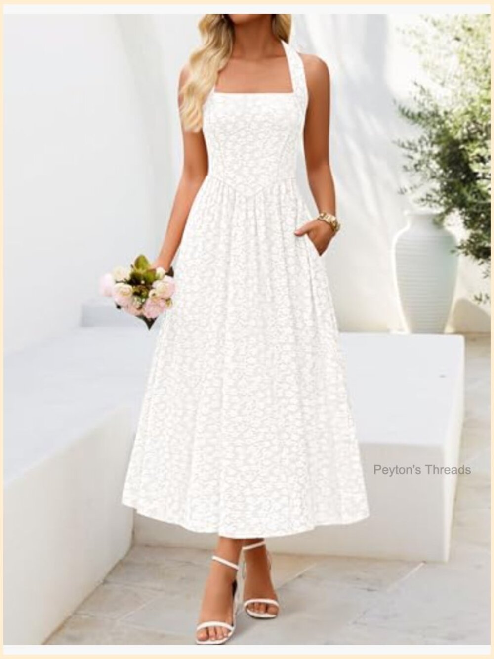 Sleeveless Floral Halter Maxi Dress with Pockets - Picture 4 of 7